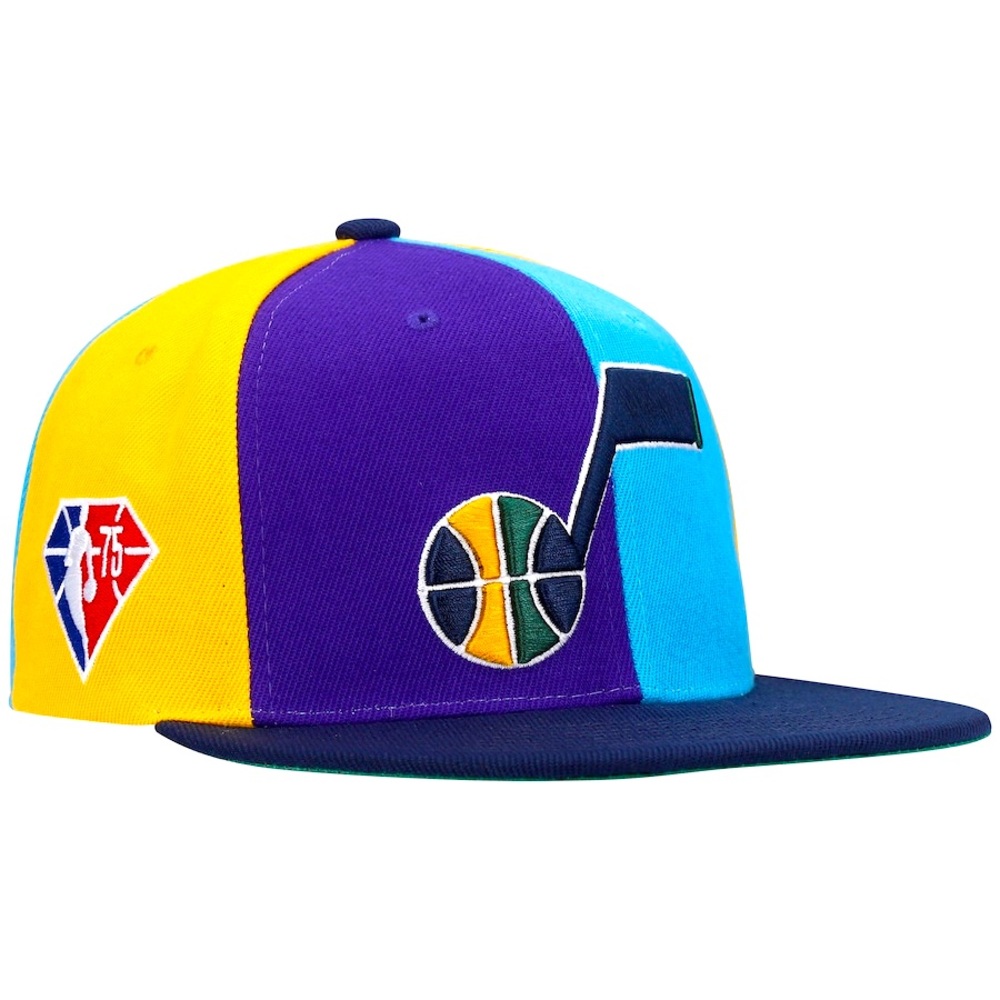 Utah Jazz Mitchell & Ness Team Era Pinwheel Stripe Snapback Hat new